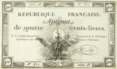 Vierhundert-Livre-Banknote, 21. September 1792 von French School