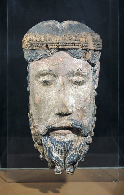 Kopf Christi, aus Lavaudieu (polychromes Holz) von French School