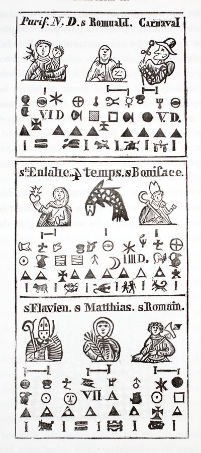 Hieroglyphische Zeichen in einem Almanach von French School