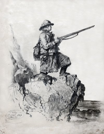 Jäger mit seinem Hund (Zeichnung) von French School
