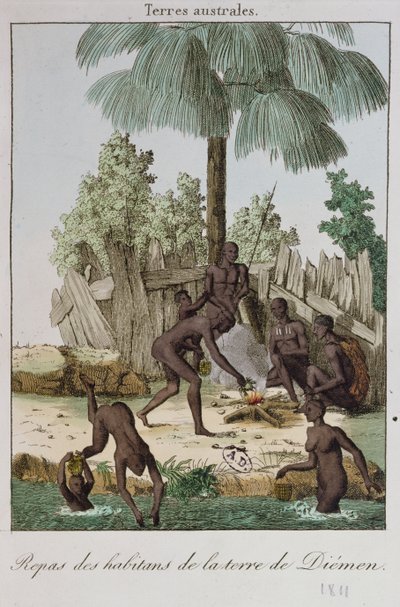 Einwohner von Diemen bereiten eine Mahlzeit vor, 1811 von French School