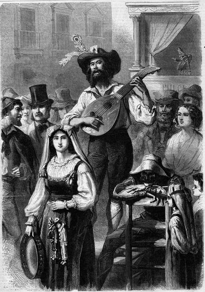Mandolinenspieler auf einer Straße in Italien von French School
