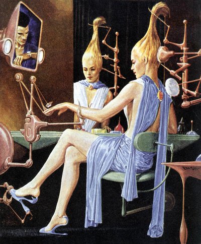 Miladys Boudoir, futuristische Illustration von French School