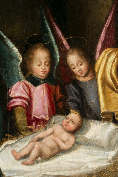 Geburt Christi, Detail. Triptychon von Aubery von French School