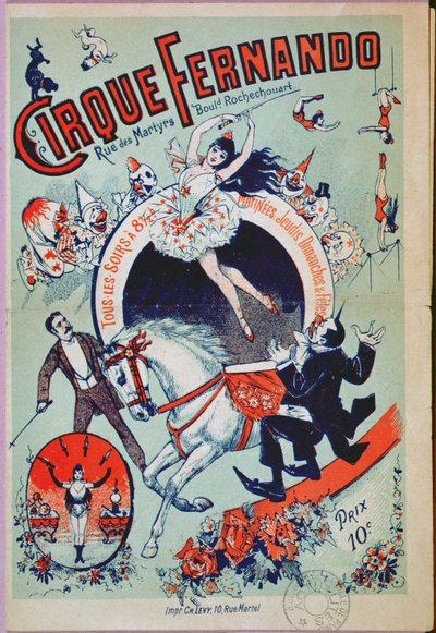 Plakat, das den Zirkus Fernando, Paris bewirbt von French School