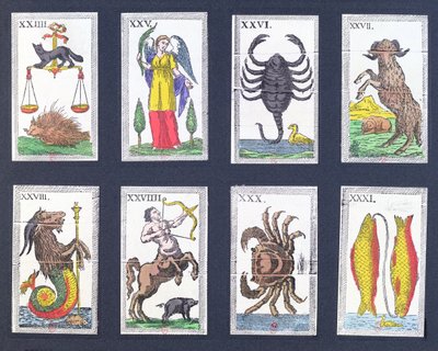 Auswahl astrologischer Tarotkarten von French School