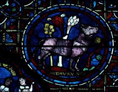 Stier, aus dem Tierkreisfenster von French School