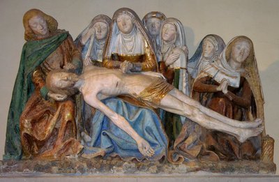 Die Grablegung, 1490 (bemalter Stein) (Detail) von French School