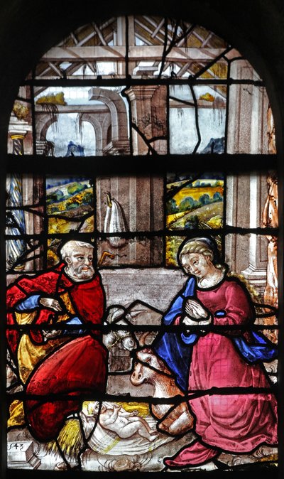 Fenster w16, das die Geburt Christi darstellt von French School