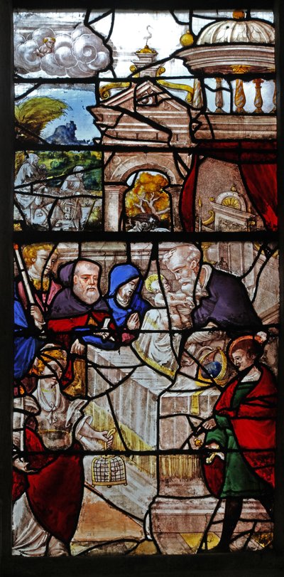 Fenster w16, das die Darstellung im Tempel darstellt von French School