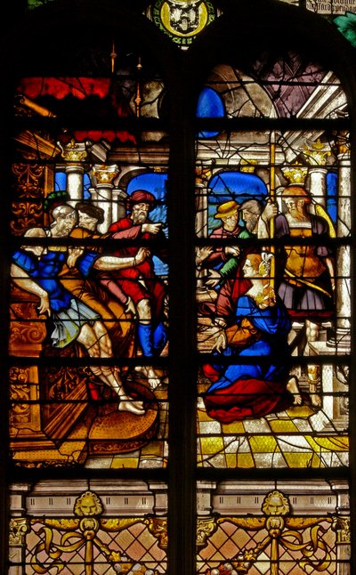 Fenster w17 mit Darstellung des Urteils von Salomo von French School