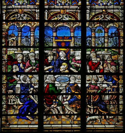 Fenster w22, das letzte Abendmahl darstellend von French School