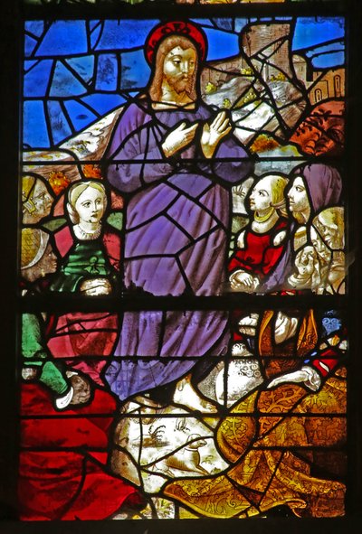 Fenster w38, das Christus predigend darstellt von French School