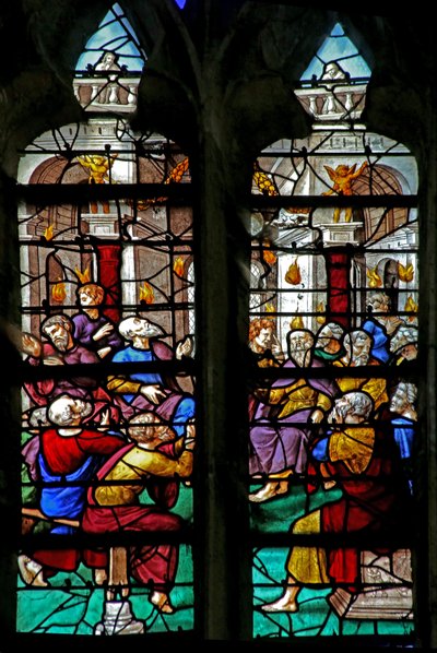 Fenster w6 mit Darstellung von Pfingsten von French School