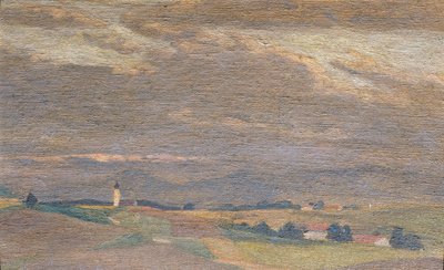 Abendlandschaft mit Kirchturm von Friedrich Hasslwander