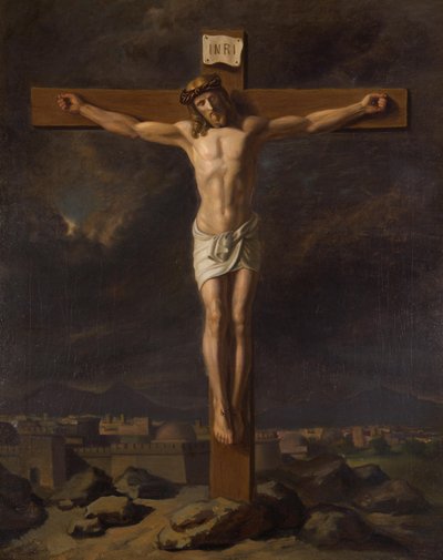 Kruzifixus in Landschaft von Friedrich Hasslwander