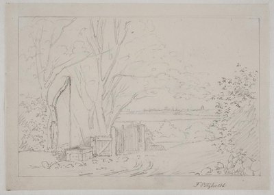 Landschaft mit Wippbrunnen im Vordergrund von Fritz Petzholdt