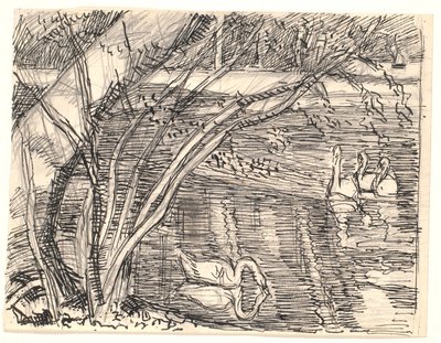 Ein See mit vier Schwänen von Fritz Syberg
