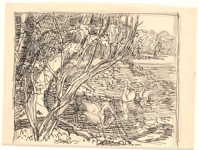 Ein See mit vier Schwänen von Fritz Syberg