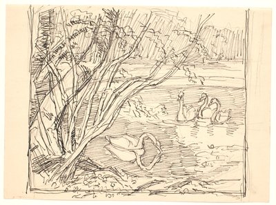 Ein See mit vier Schwänen von Fritz Syberg