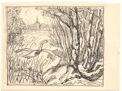 Landschaft mit abhebendem Schwan von Fritz Syberg