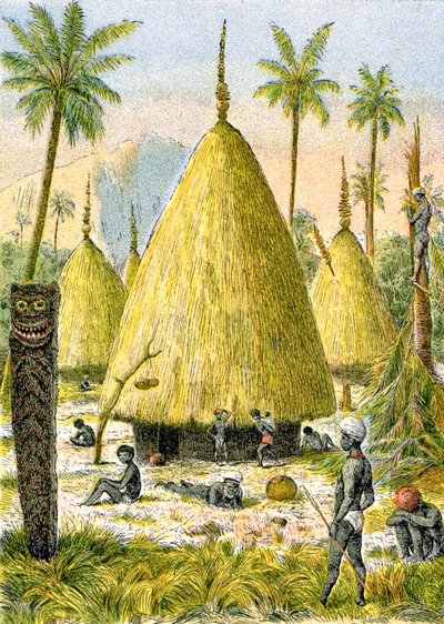 Canaque-Dorf in Neukaledonien, ca. 1900-1910 (Illustration) von G. Dascher