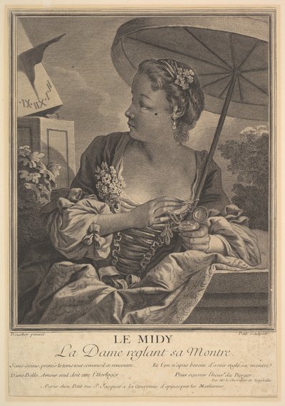 Mittag. Eine Dame stellt ihre Uhr ein von G E Petit