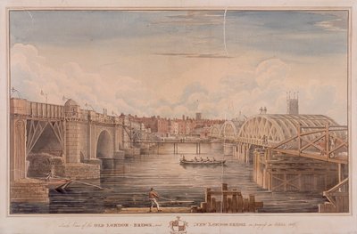 London Bridge alt und neu, London, 1827 von G Yates