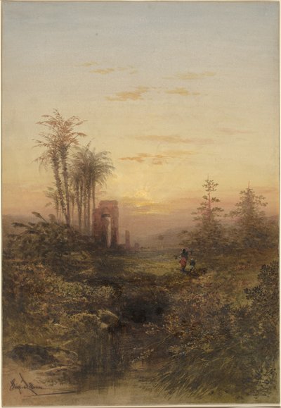 Sonnenuntergang in einer orientalischen Landschaft von Gabriel Hippolyte Lebas