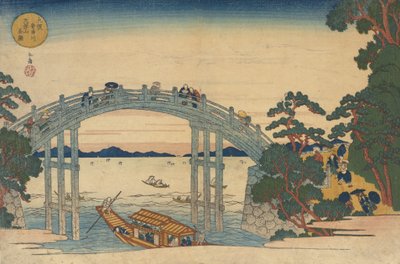 Steinbrücke über den Aji-Fluss, Osaka, 1838 von Gakutei