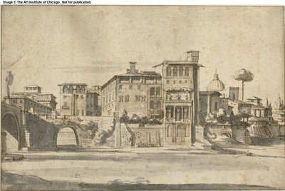 Häuser am Tiber von Gaspar van Wittel