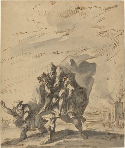 Aeneas trägt Anchises aus dem brennenden Troja von Gaspare Diziani