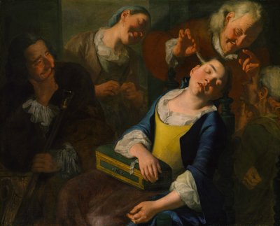 Ein schlafendes Mädchen necken, ca. 1760 von Gaspare Traversi