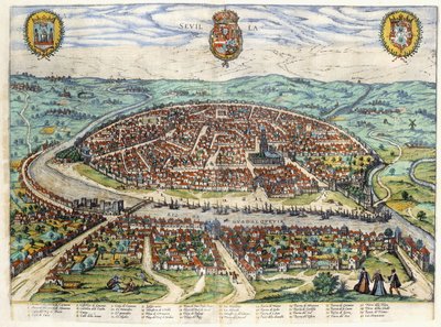 Plan und Ansicht von Sevilla, 1579-1590 von Georg Braun