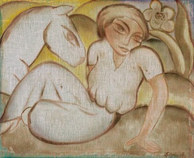 Frau mit Esel von Georg Schrimpf