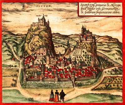 Sion, Schweiz von Georg and Hogenberg Franz (1535 90) Braun