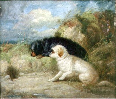 Terrier an einem Kaninchenloch von George Armfield