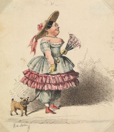 Groteske Jungfrau mit Hund von George Augustus Sala