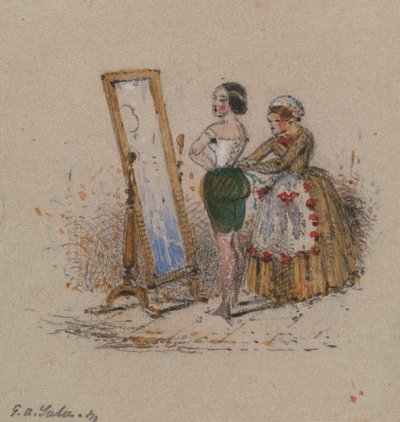 Frau beim Ankleiden, mit Dienstmädchen von George Augustus Sala