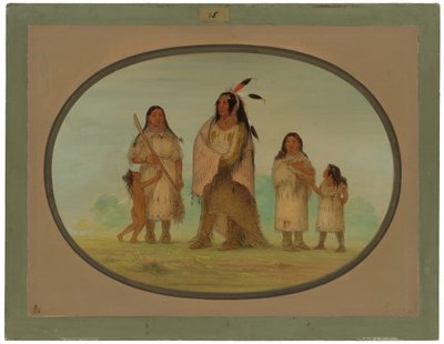 Assinneboine-Krieger und seine Familie von George Catlin
