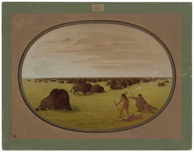 Catlin und Indianer greifen Büffel an von George Catlin