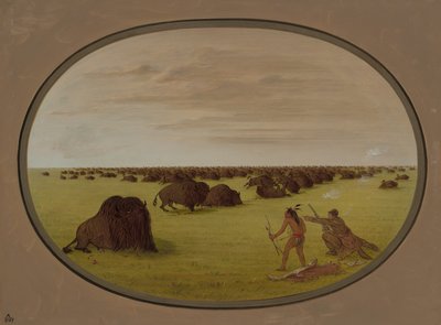 Catlin und Indianer greifen Büffel an, 1861-1869 von George Catlin