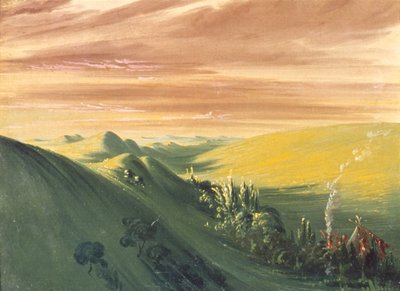Indianer lagern bei Sonnenuntergang, Oberer Missouri von George Catlin