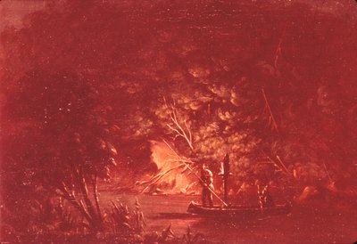 Ojibwe beim Lachsstechen bei Fackellicht von George Catlin