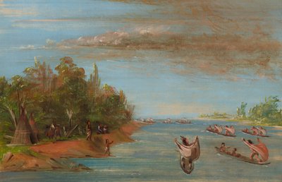 Sac und Fox Segeln in Kanus von George Catlin