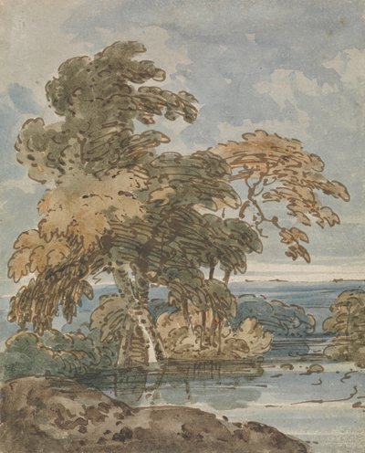 Bäume an einem Fluss von George Chinnery