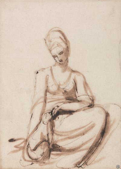 Sitzende Frau, die ein Tier füttert von George Romney