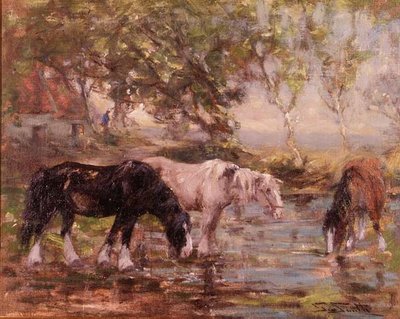 Pferde an einem Teich von George Smith