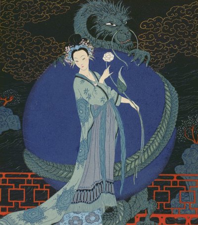 Dame mit einem Drachen von Georges Barbier