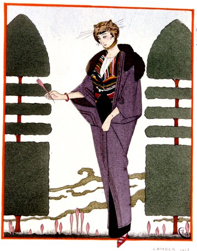 Mme Paquins Reisemantel, Gravur 1914 von Georges Barbier